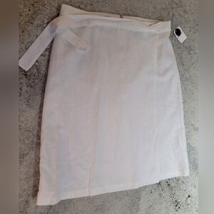 NWT Liz Claiborne 14 White Linen Cotton Lined Tie Waist A-Line Knee Skirt Org$44